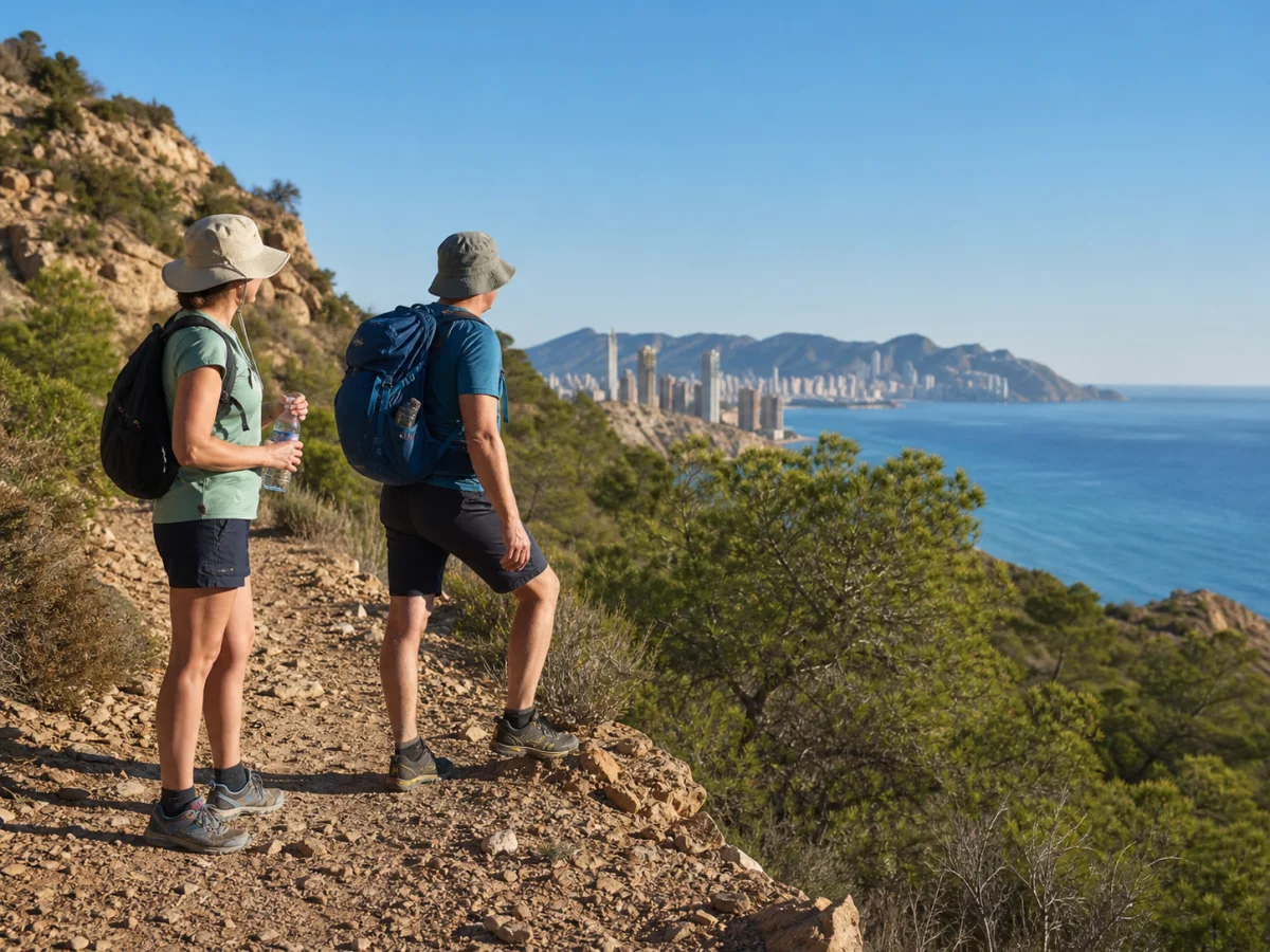 Nederlandse actieve reizigers op een kustpad boven Benidorm