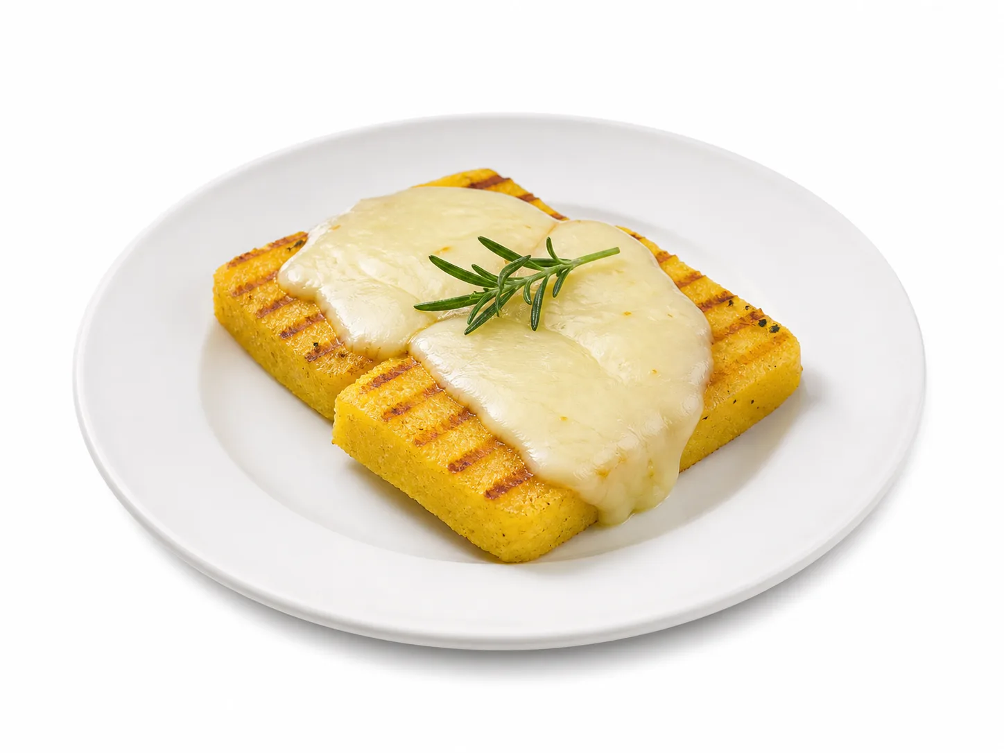 Polenta met gesmolten Monte Veronese op een witte achtergrond