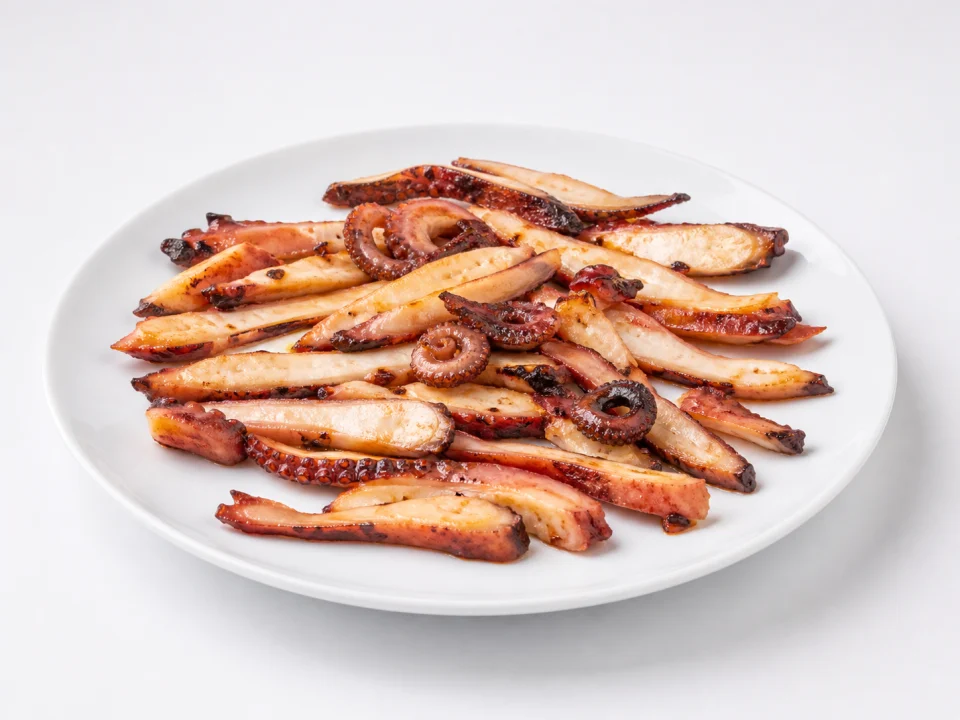 Gedroogde en gegrilde octopus uit Xàbia op een witte achtergrond